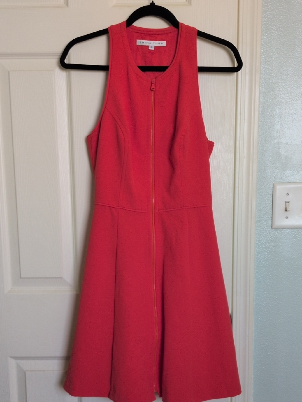 Trina Turk Coral-Red Sleeveless Zip-Front Fit & Flare Dress
